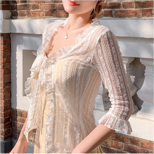[Sẵn từ S - XXL] Áo khoác ren hoa viền bèo tiểu thư - nhẹ nhàng - dễ thương - đi biển