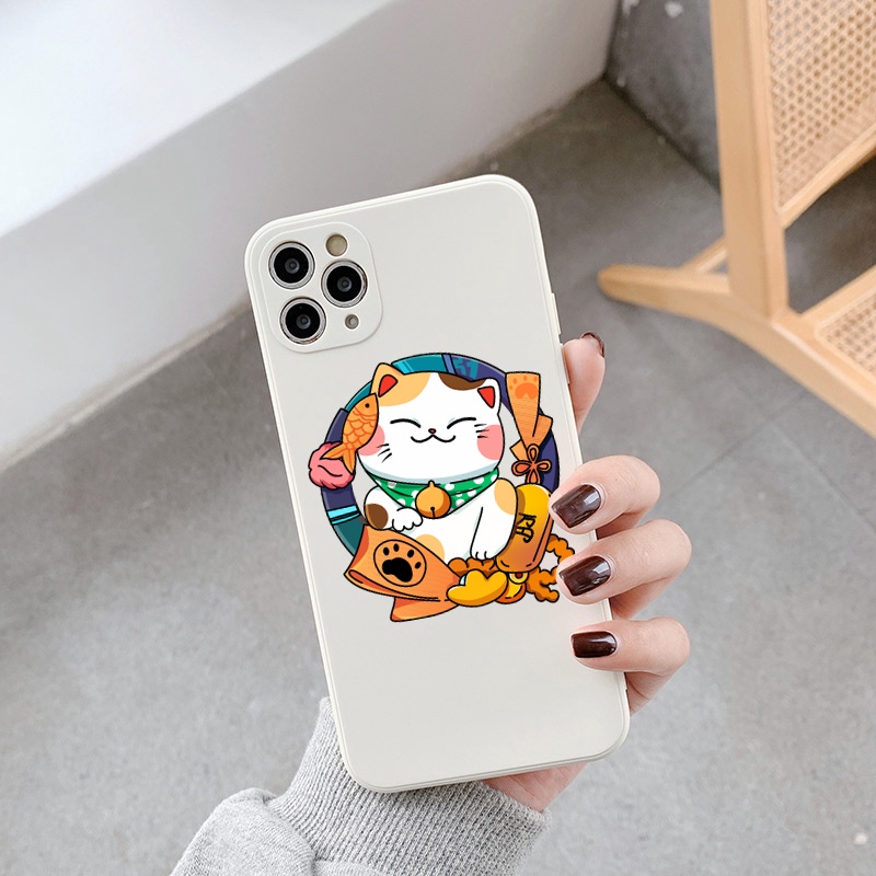 Ốp Lưng Iphone Cạnh Vuông Hình Mèo Lộc, BVC , Iphone5/5s/6/6plus/6s/6splus/7/7plus/8/8plus/x/xr/xs/11/12/pro/ma-sencase