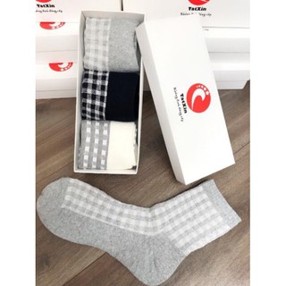 Hộp 3 đôi Tất vớ nam cổ trung xuất Nhật hoạ tiết caro