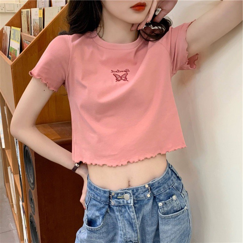 Áo Croptop ôm tay ngắn hình bướm, áo croptop body ngắn tay chất co giãn phong cách ulzzang Hàn Quốc C32 - Maoshop