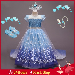 DISNEY Đầm Hóa Trang Công Chúa Elsa Trong Phim Frozen 2 Đính Sequin Lấp Lánh Dành Cho Bé Gái