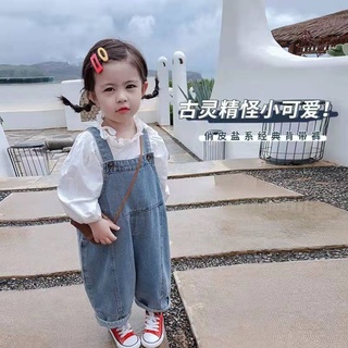 Children's wear new 2022 spring new children's wear girls' casual pants spring wear children's baby denim suspender pants trendy