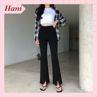 Quần ống loe xẻ gấu trước HN105, quần tây suông ống vẩy xẻ tà li giữa cao cấp màu đen cho nữ