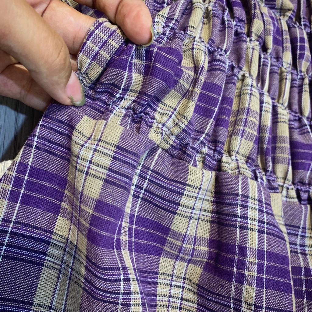 VÁY KẺ TÍM TRỄ VAI ĐUÔI CÁ CHO NỮ - ĐẦM MAXI CARO CỔ VUÔNG MÀU TÍM ULLZANG | BigBuy360 - bigbuy360.vn