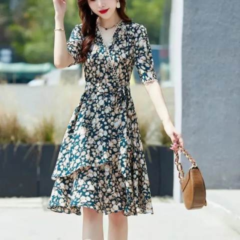 Đầm Hoa Cổ Chữ V Thời Trang Mùa Hè Dành Cho Nữ