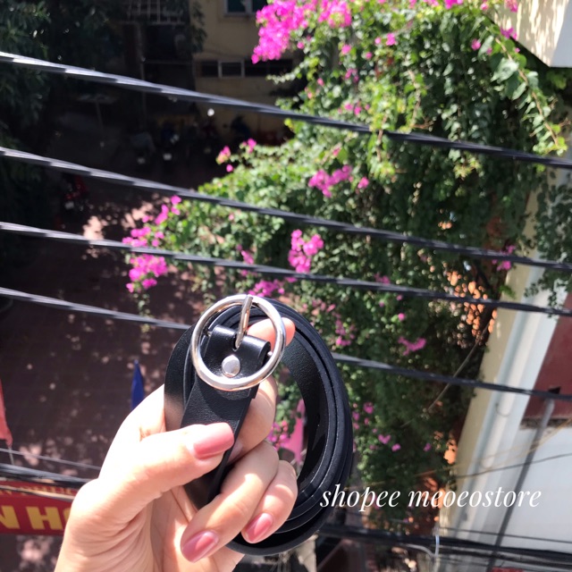 Thắt lưng mặt tròn Meo shop TL008 - Dây nịt tròn bạc bản nhỏ 2.3cm phong cách Ulzzang unisex