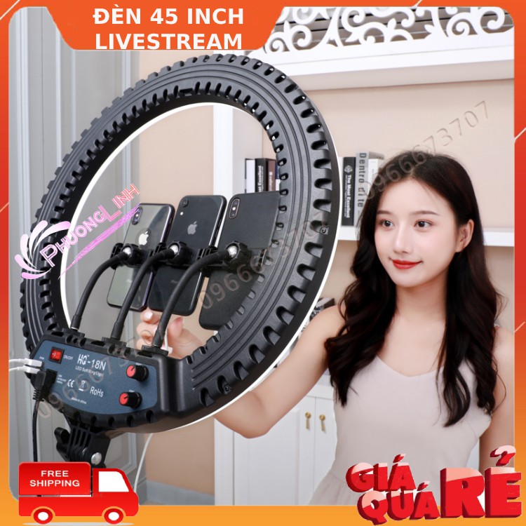 [CHÍNH HÃNG] Đèn Livestream 45cm (18”) điều khiển từ xa, kẹp 3 điện thoại | BigBuy360 - bigbuy360.vn