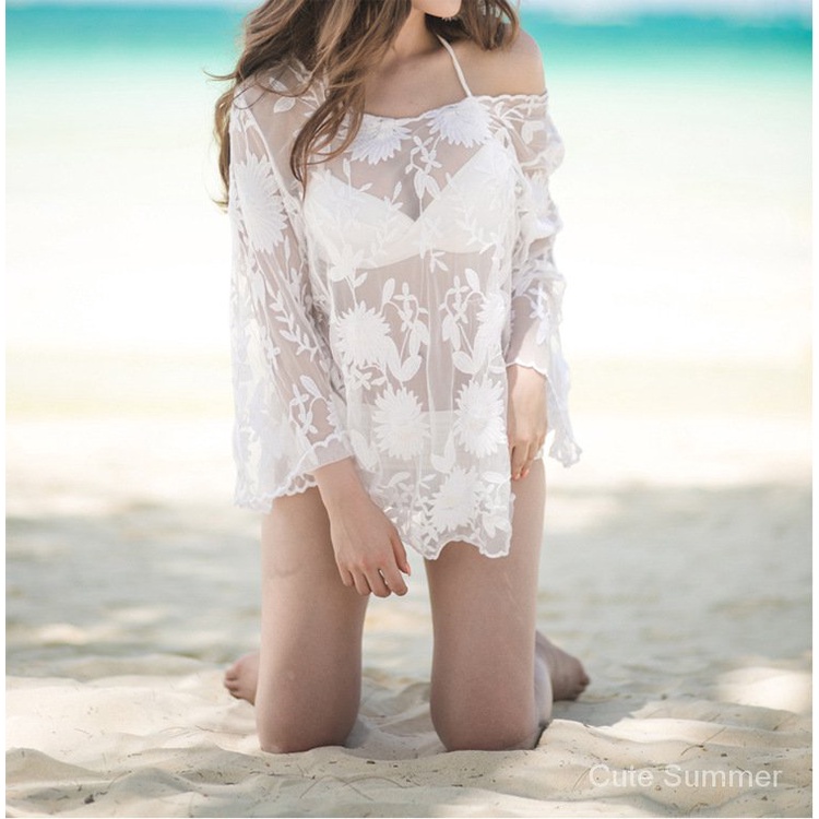 Mới Áo Khoác Ngoài Bikini Tay Dài Phối Ren Gợi Cảm Cho Nữ | BigBuy360 - bigbuy360.vn