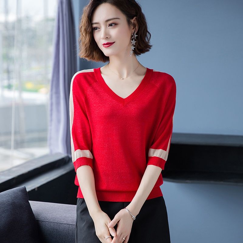 Áo Thun Tay Ngắn Cổ Chữ V Dáng Rộng Plus Size Thời Trang Cho Nữ Trung Niên