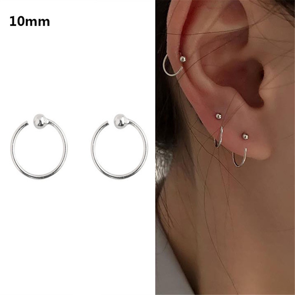 Đôi khuyên tai dáng tròn thiết kế đơn giản phong cách Punk Hàn Quốc 6mm/8mm/10mm