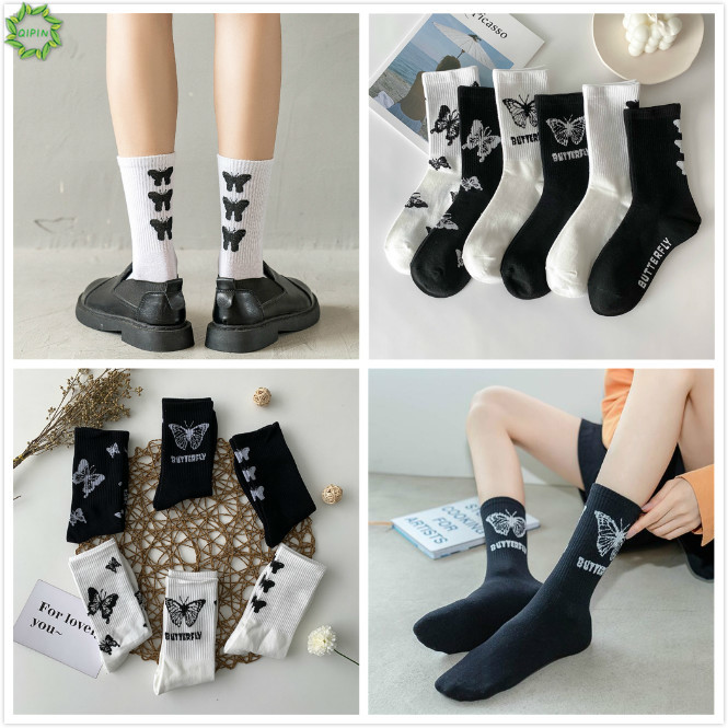 Vớ cotton in họa tiết bướm phong cách Hàn Quốc thời trang xinh xắn cho nữ