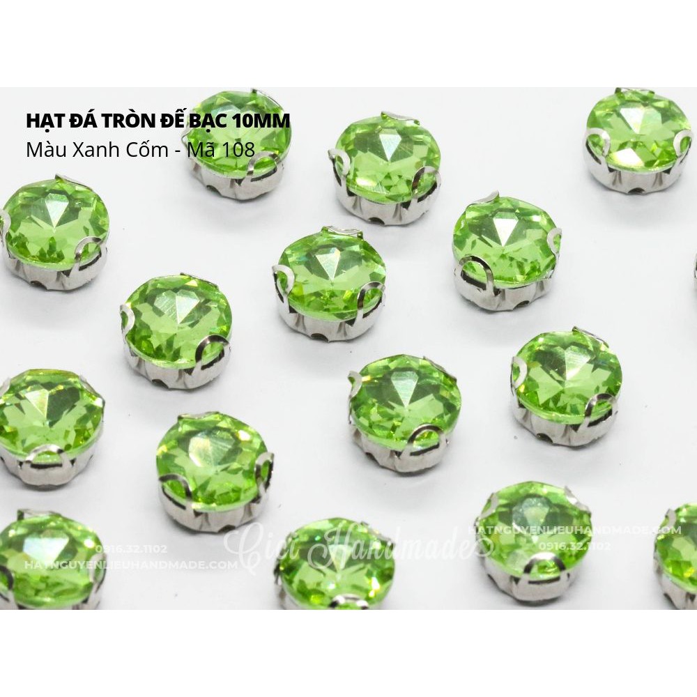 Set 10 hạt đá tròn đế bạc 10mm Cici Handmade chuyên hạt đá hạt pha lê hạt cườm hạt trang sức tự làm phụ kiện