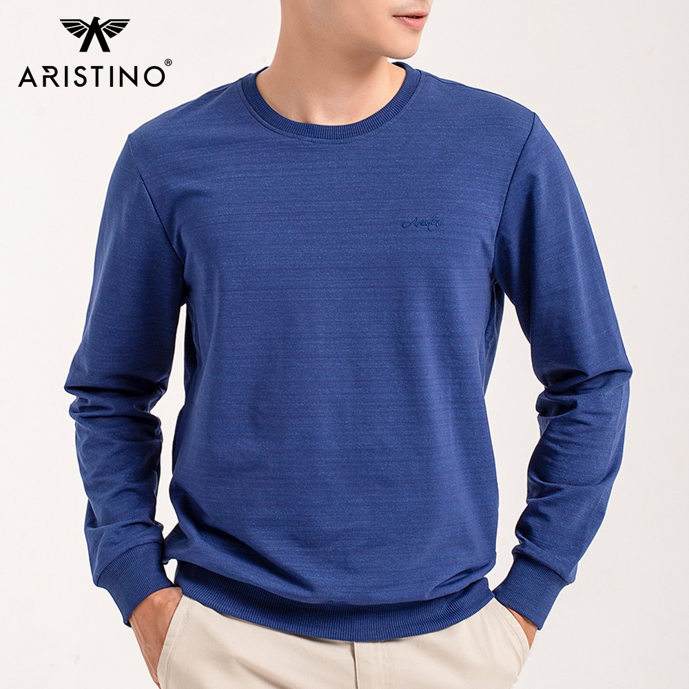 Áo thu đông cho nam ARISTINO cổ tròn, bo tay, bo gấu bằng vải dệt rib khỏe khoắn - ASW002W9