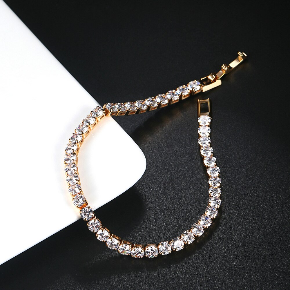 Vòng tay For the phụ nữ đơn giản hát trọng Vòng Zircon Ánh sáng vàng trắng Màu Bangle Chain cưới cô gái quà tặng bán buôn đồ trang sức H027 H074