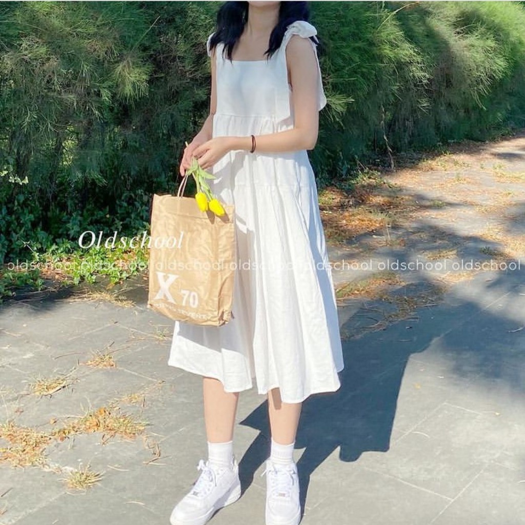 Váy 2 dây thô nến buộc vai/ Váy babydoll nữ dáng xòe phong cách Hàn Quốc / HÀNG CÓ SẴN