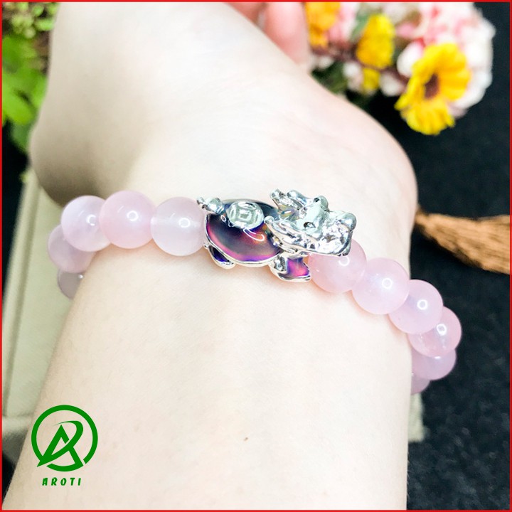 Vòng Tay Phong Thủy Thổ- Hỏa  - Vòng Tay Mã Não Hồng 8mm Mix Long Quy Bạc Đổi Màu Độc Lạ V377-8