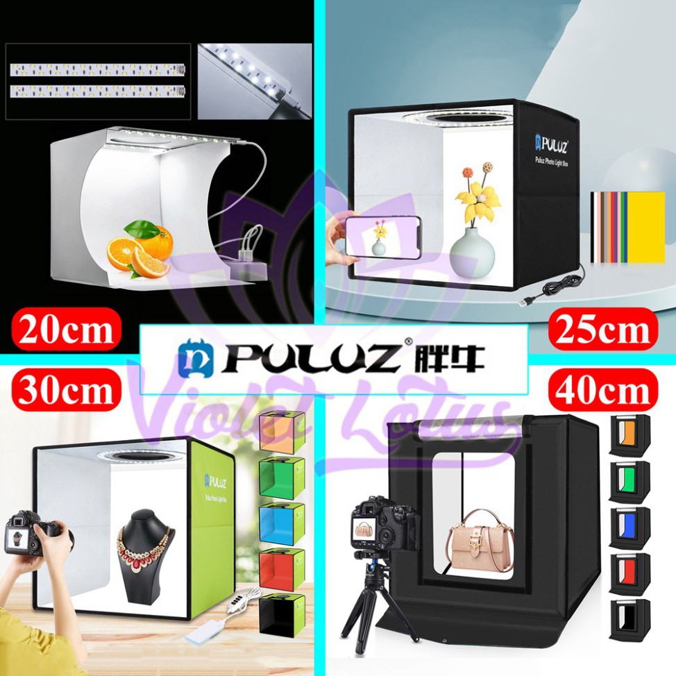 Hộp Chụp Sản Phẩm 40cm / 20cm / 25cm / 30cm Puluz Có Đèn Led Xếp Gọn điều chỉnh ánh sáng - MHB -