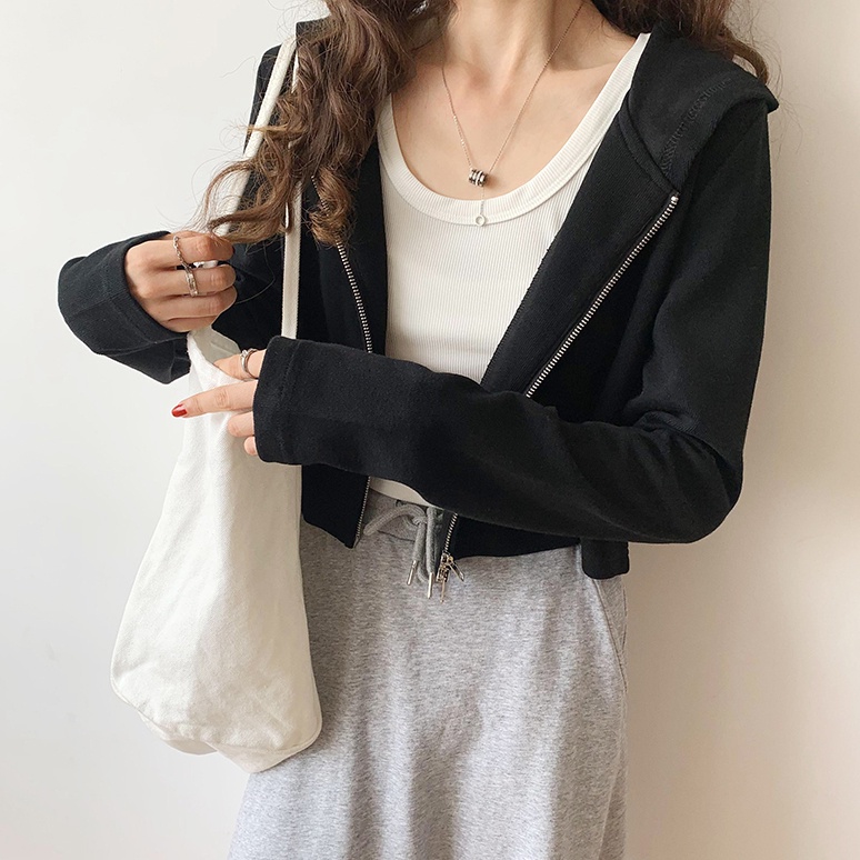 Áo khoác hoodie SUXI tay dài dáng rộng thời trang mùa thu cho nữ