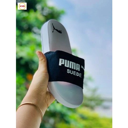 Dép 𝐏𝐔𝐌𝐀 ❤️FREESHIP + Hộp❤️ dép unisex 𝐌𝐋𝐁 quai ngang bóng chày thể thao nam nữ in PUMA da lộn, đế IP bền trắng đen