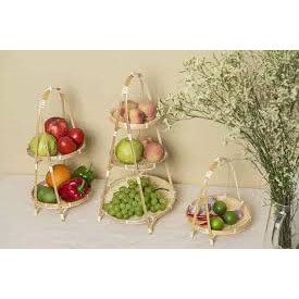 Mẹt tre tầng hình tròn đựng đồ ăn trang trí