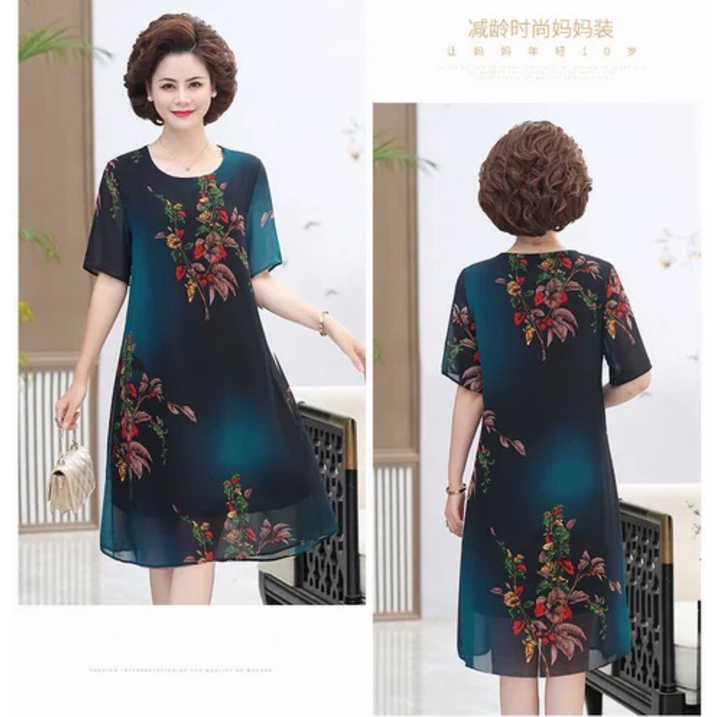 Đầm dự tiệc trung niên V54c - Váy voan nữ cho mẹ dáng suông - Áo đầm đẹp cao cấp sang trọng cho người lớn tuổi Bigsize