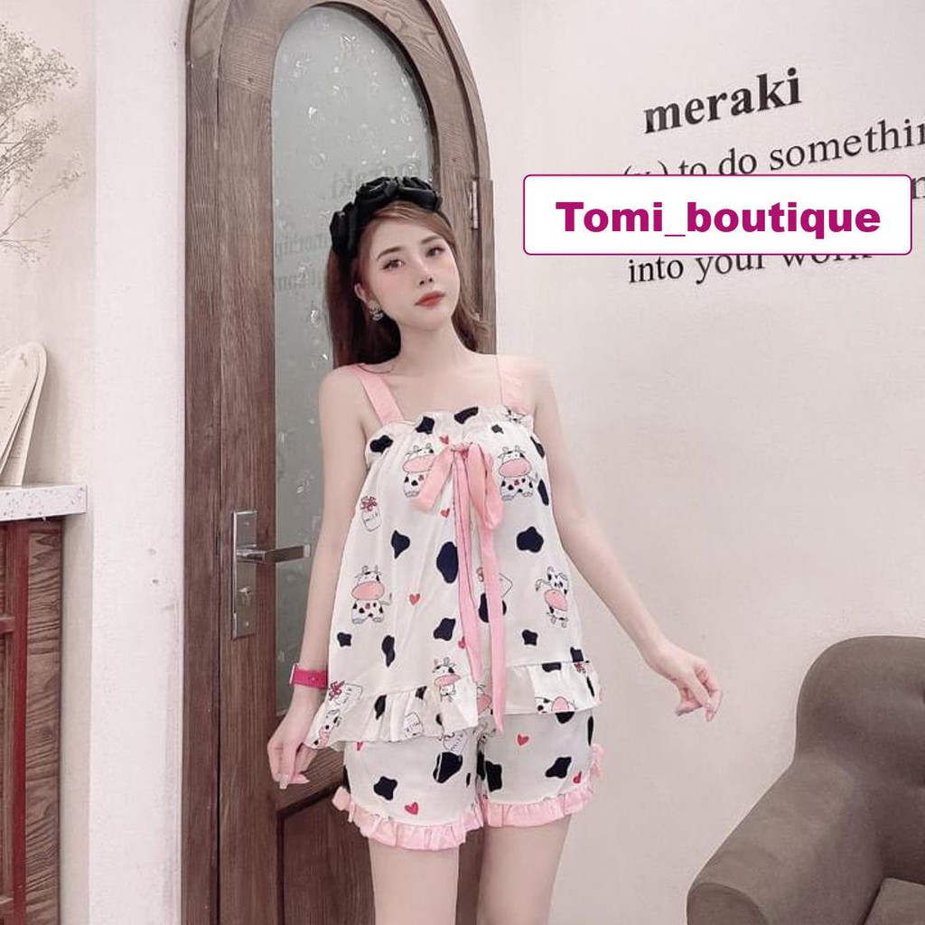 Bộ đồ ngủ nữ 2 dây chất lụa sang chảnh - Tomi boutique