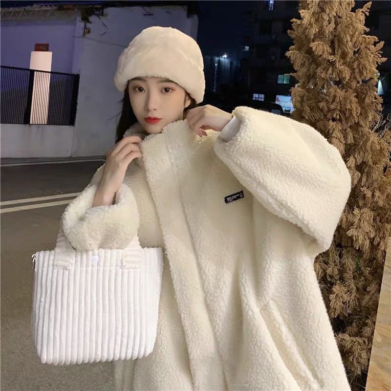 Áo Khoác Kaki Bông Hai Mặt Màu Trắng Kem Form Rộng Ulzzang Siêu Dày DẴN