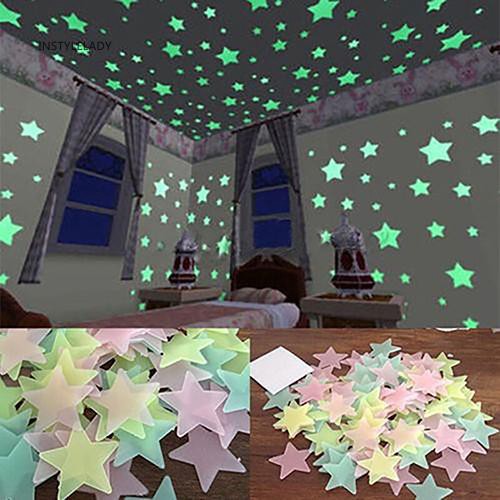Set 100 ngôi sao dạ quang 3D bằng nhựa xinh xắn dán trang trí tường