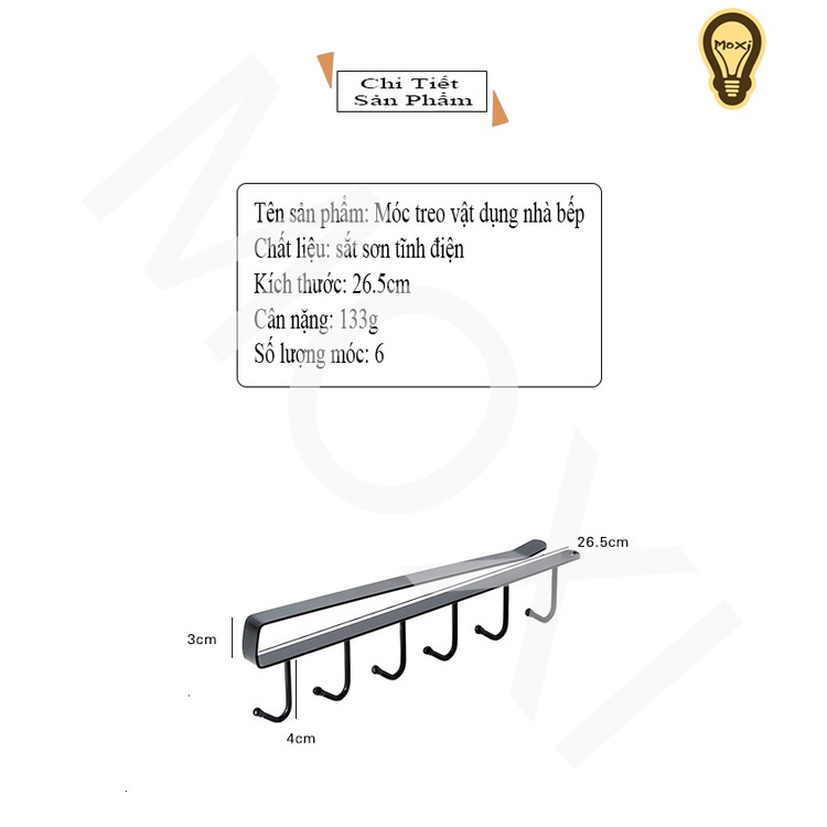 [GIÁ SỐC] Giá treo đồ dùng nhà bếp 6 móc cài dưới tủ đa năng tiện lợi MOXI .