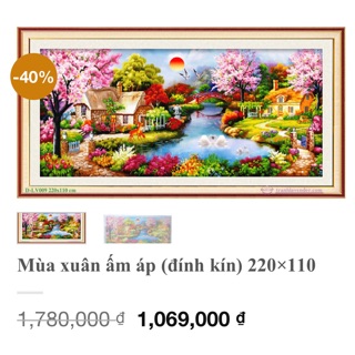 (Giam them 30%) Tranh đính đá kích thước 220x110 cm mùa xuân ấm áp ( tổ ấm hạnh phúc)