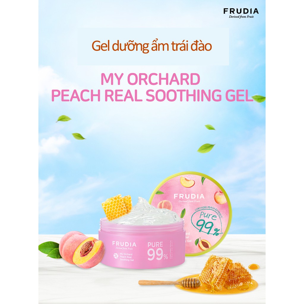 [Tặng 88k]Gel Dưỡng Ẩm Cho Mặt và Cơ Thể Chiết Xuất Trái Đào Frudia My Orchard Peach Real Soothing Gel  300ml