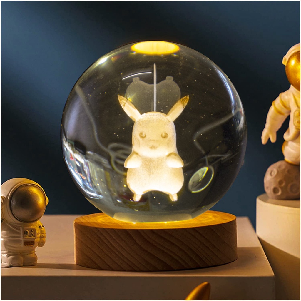 Đèn Ngủ 3D Quà Cầu Pha Lê Phát Sáng, Hình Nhân Vật Pikachu Siêu Ngộ Nghĩnh Đáng Yêu, Quà Tặng Sinh Nhật, Decor Trang Trí