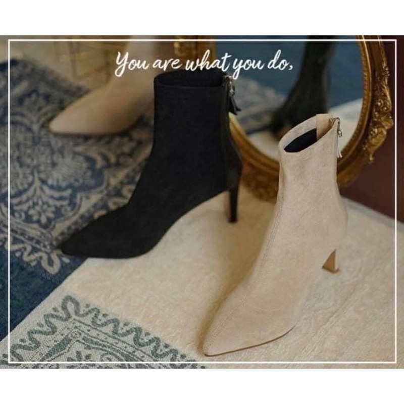 Bốt nữ trendy bo chân Ankle trendy boots phối da lộn