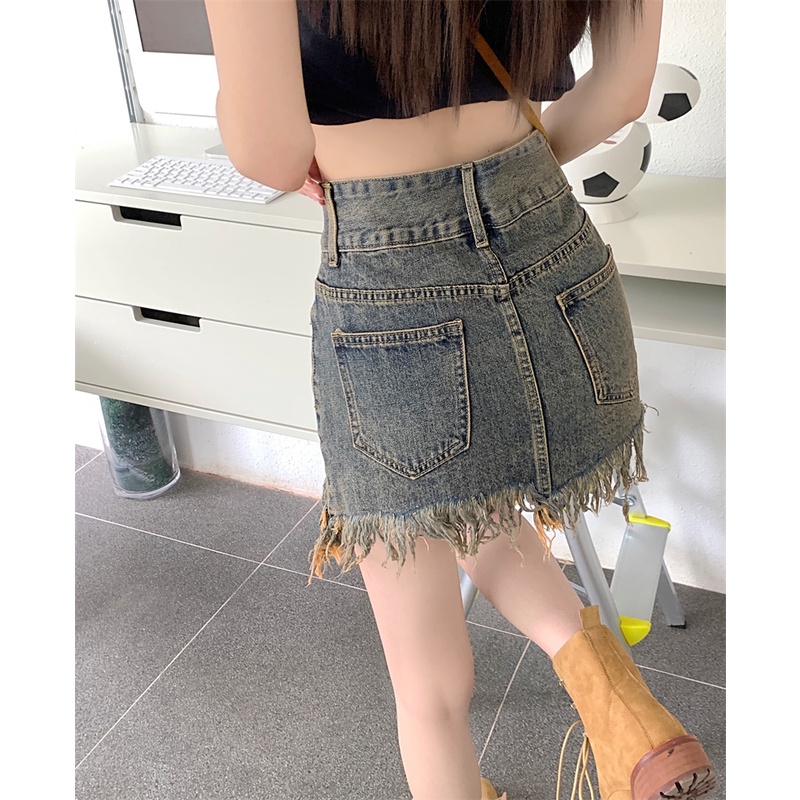 Chân váy jean Chữ A Lưng Cao Phong Cách retro Thời Trang Hàn Quốc Cho Nữ