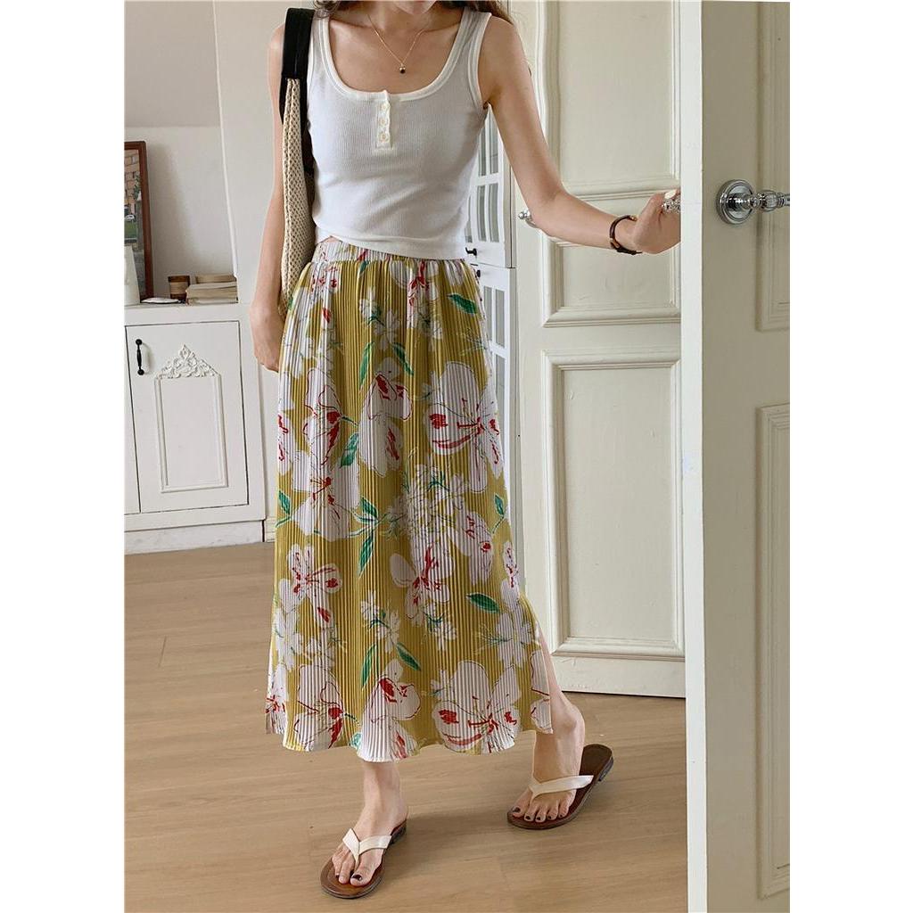 64060 Mùa Hè Phong Cách Mới Váy Xếp Ly Xẻ Tà