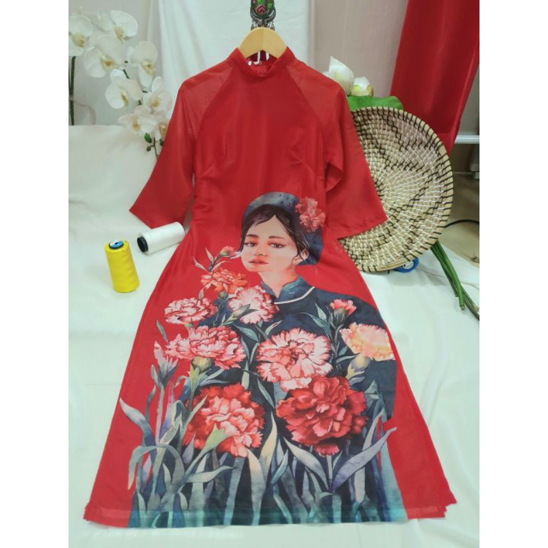 ÁO DÀI VINTAGE CÔ GÁI ĐỎ, CHẤT LỤA MỀM CAO CẤP | BigBuy360 - bigbuy360.vn