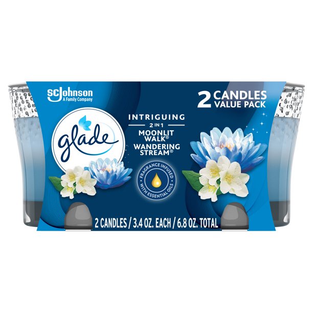 [Combo 2 hủ] Nến thơm Glade Moonlit Walk® &amp; Wandering Stream® 6.8oz_192gr (Made in Canada) (Nhập khẩu USA)