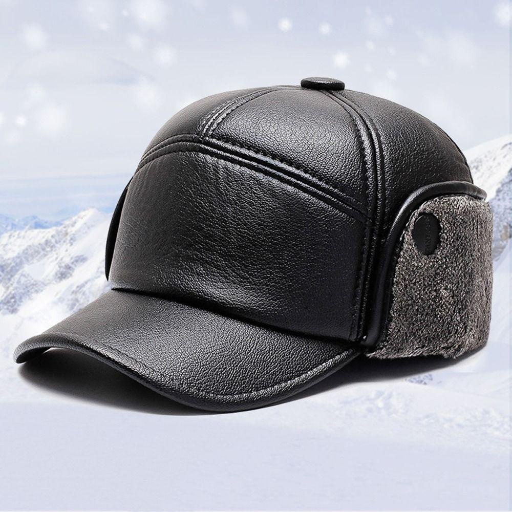 Mũ Da PU Lót Lông Dày Dặn Giữ Ấm Tai Cho Nam