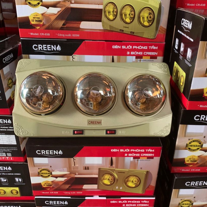Quạt sưởi nhà tắm, đèn sưởi nhà tắm 3 bóng thương hiệu Creen bảo hành 24 tháng lỗi đổi mới trong 07 ngày.