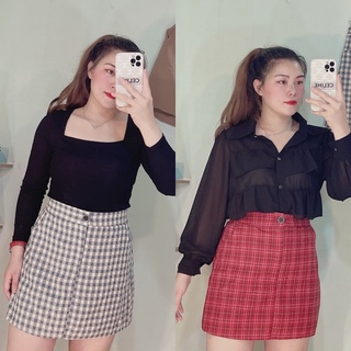Chân váy kẻ đỏ / xanh bigsize Oanh Phạm