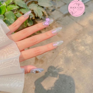 NailBox móng úp thiết kế sẵn Mẫu Charm Nơ Tím