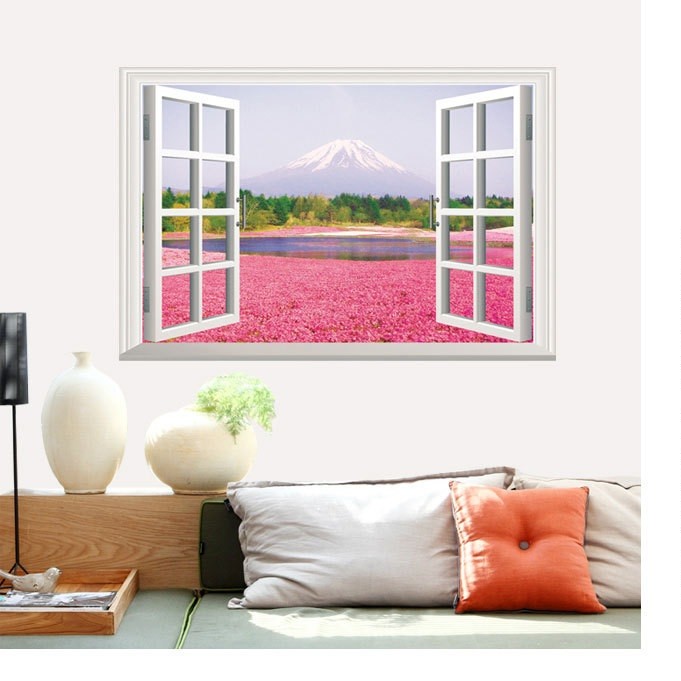 Decal cửa sổ cánh đồng hoa hồng - DCS015