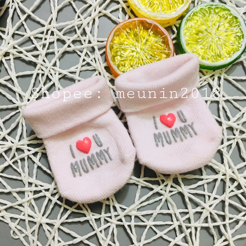 Tất len sơ sinh I LOVE MUM- I lOVE DAD cho bé trai và bé gái (size 0-3m)