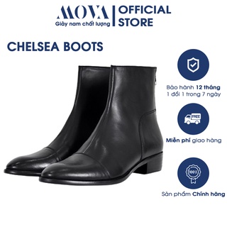 Giày chelsea boots da bò đế gỗ nguyên khối 4.5cm khóa sau tiện lợi, phối đồ cực đẹp - Zip boots cao cổ giành cho nam
