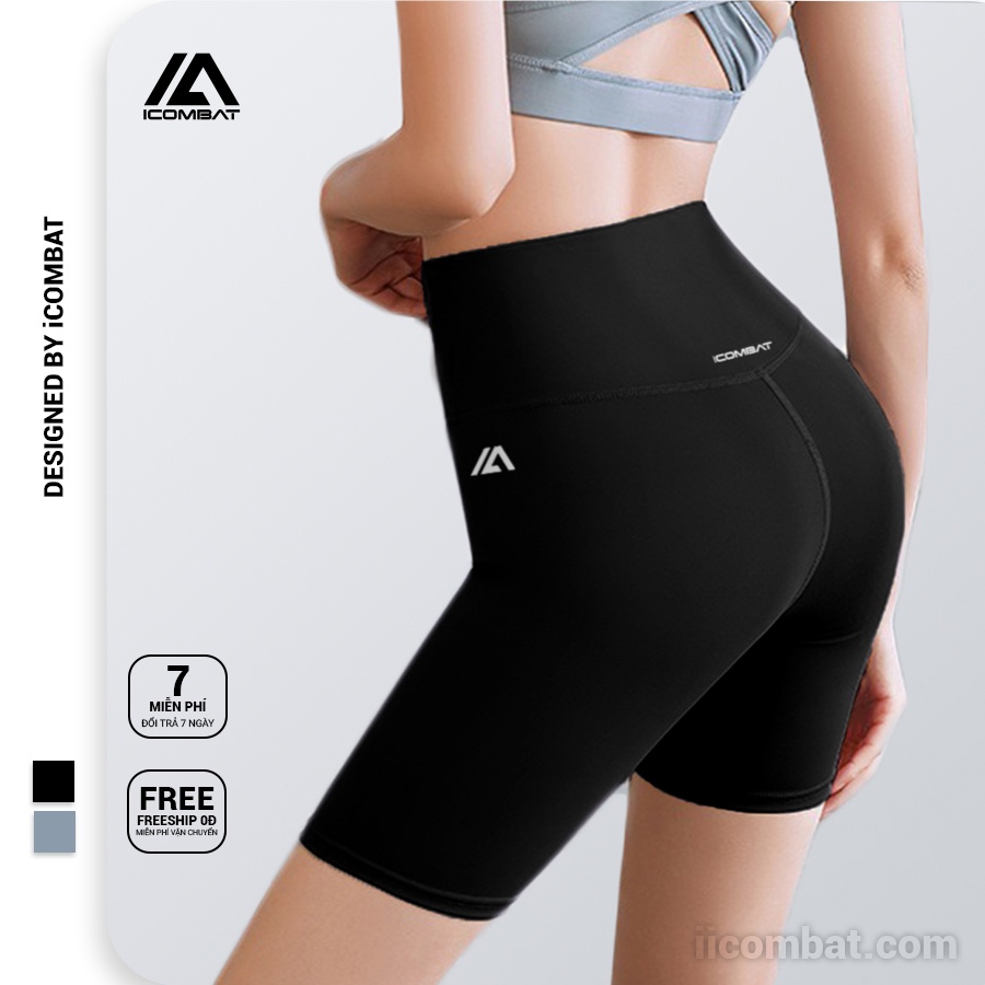 Quần legging ngắn tập gym yoga nữ iCOMBAT v1 chất liệu thun co giãn