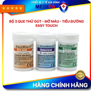 Bộ que thử đường huyết, mỡ máu, gút (gout) dùng cho máy đo đường huyết 3 chỉ số Easy Touch ET322 Rossmax