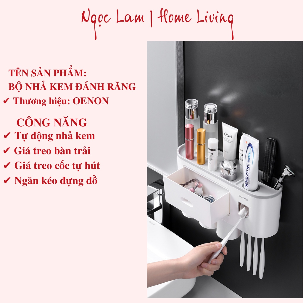 Bộ nhả kem đánh răng oenon tự động chất liệu nhựa cao cấp thiết bị nhà tắm đa năng