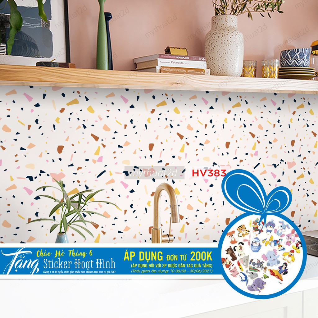 Cuộn 2 mét dài Decal gạch bông Terrazzo_kt 200x60cm