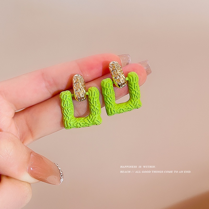 Bông Tai Hình Học Dạng Xếp Màu Xanh Lá Bạc 925 Phong Cách Mori Thời Trang Cho Nữ F885