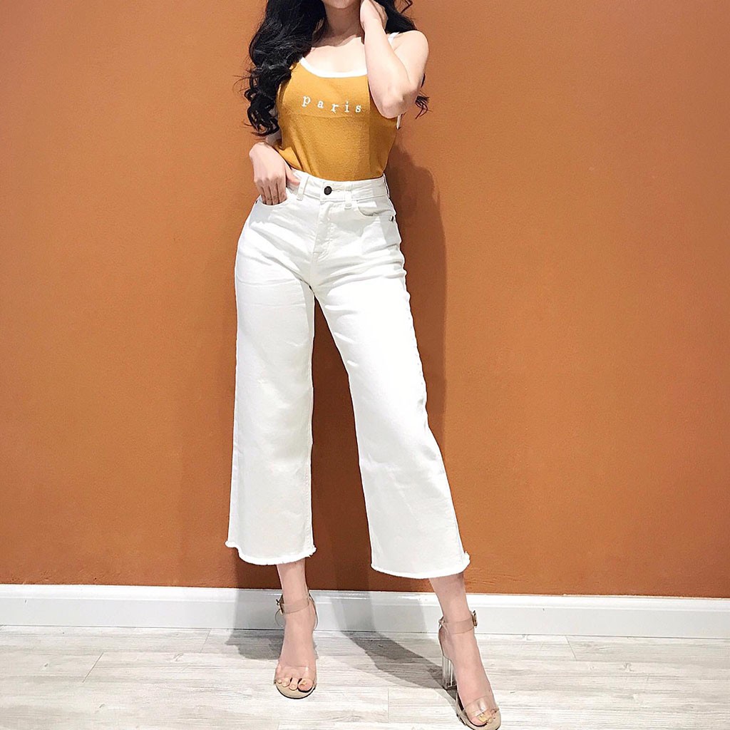 Quần Jean Nữ Culottes Ống Rộng Trắng Đen - Quần Jeans Nữ - Tashop 51